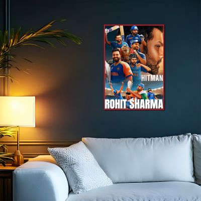Acrylic Cricketers Player Photo Frame For India Cricket Sports Studio Cafe Wall Frame with 3D Text Gift For Cricket Player, Fans & Achievers Wall Art Decor For Bedroom, Office & Gaming Setup (Hitman)